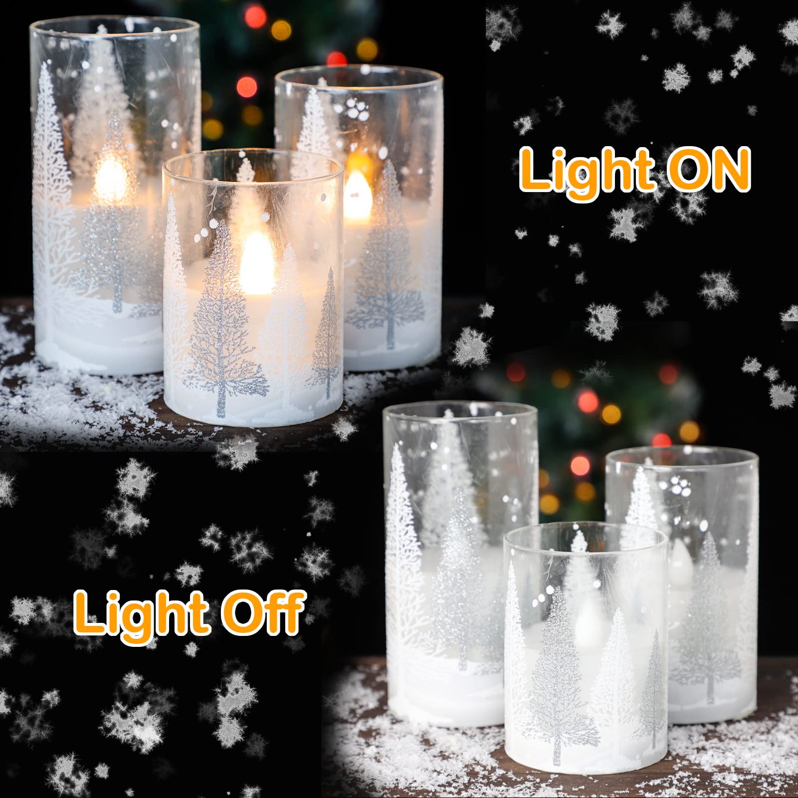 Candele senza fiamma di Natale con timer, candele di vetro a led per vacanze, candele pilastro a batteria tremolanti per decorazioni domestiche di Natale