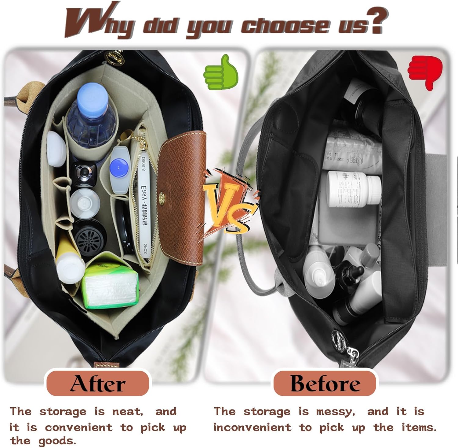 Felt Organizer Insert for Longchamp Le Pliage Handbag Women Purse organizer 1012-25beige-M - Image 4