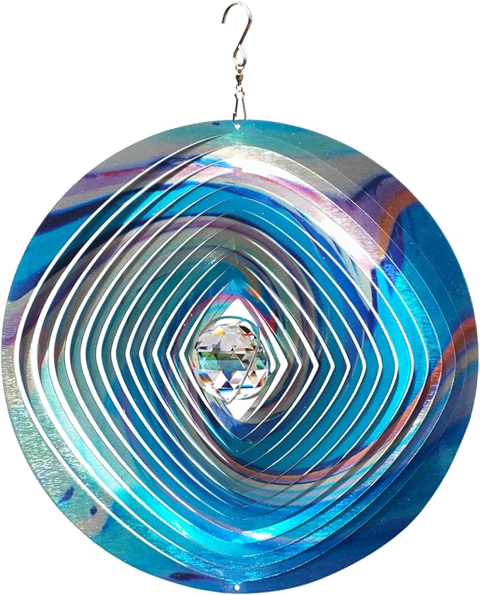 FONMY Mandala Wind Spinner w/Crystal Ball 3D Stainless Steel Hanging