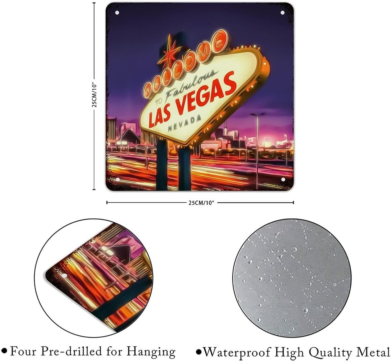 Vintage Metal Tin Sign Nevada USA Las Vegas Cityscape Signs Popular Country City Souvenir Wall Art Rustic Wall Decor for Bedroom Cafe Bar Office Garage 10x10 inch image 5