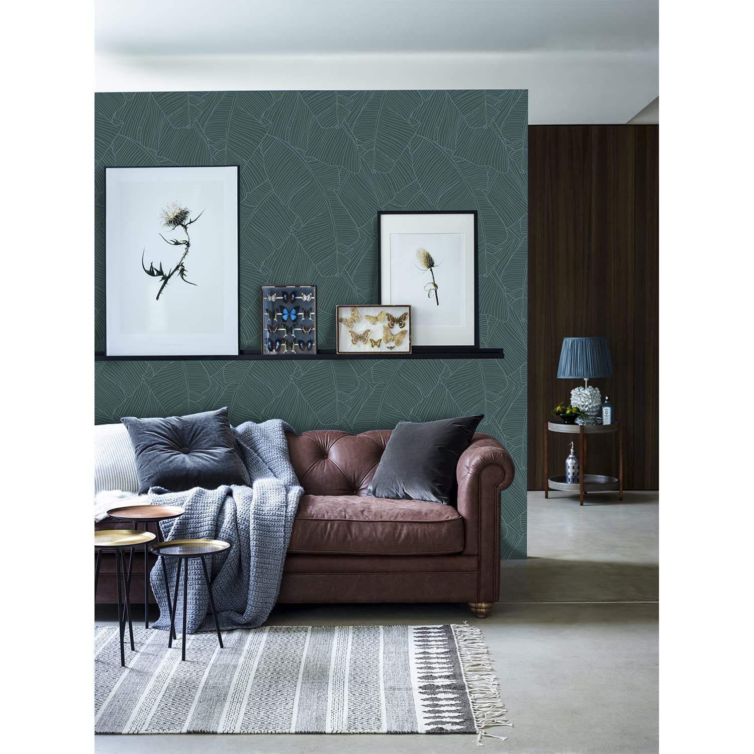 Papier peint feuilles aqua 290x290cm pour masquer les défauts d'un mur