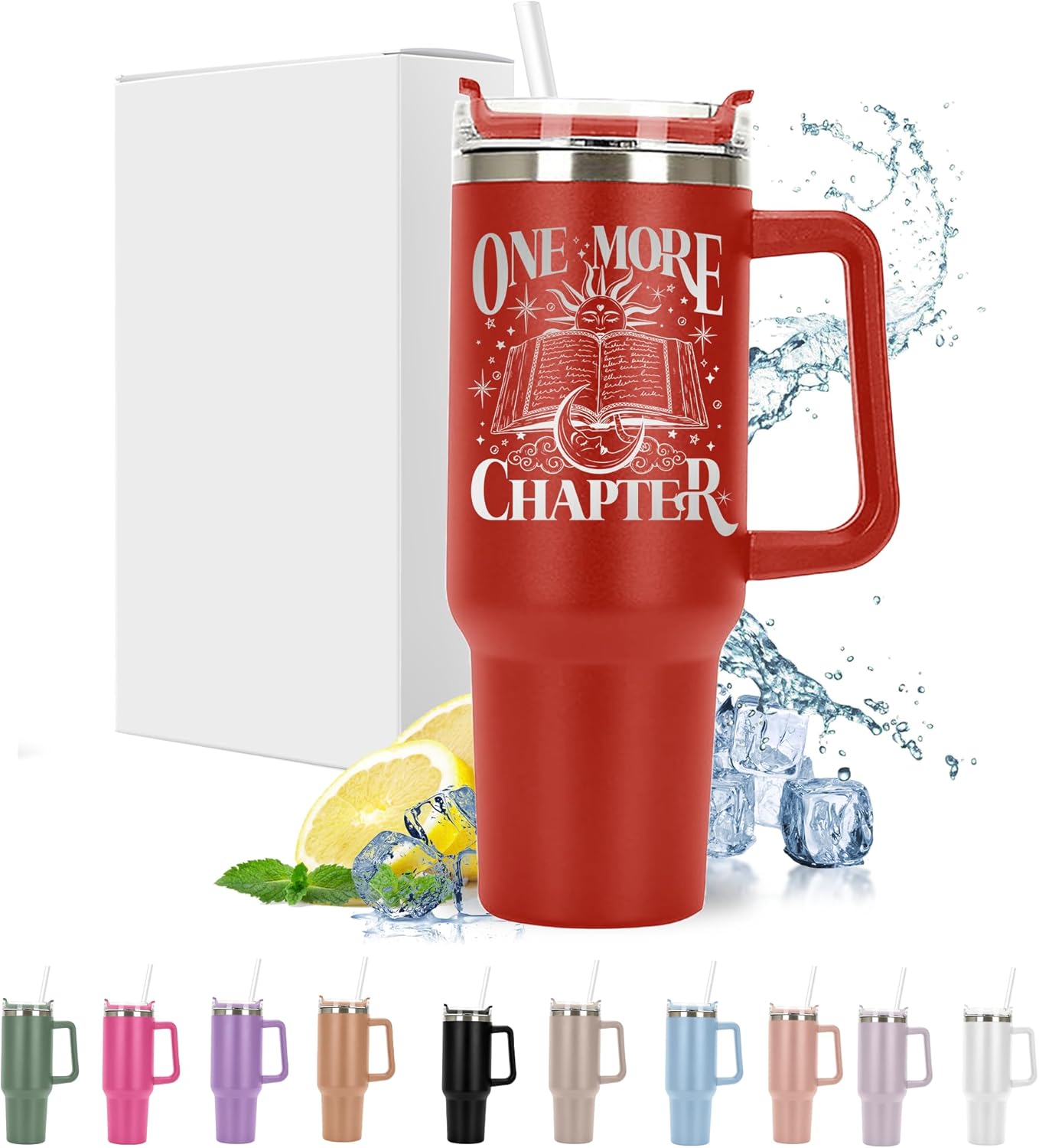 One More Chapter Personalized Laser Engraved 40oz Large Tumbler with Handle,Stainless steel tumblers with straws and lids are perfect for reading romance novels and giving to women,gifts for birthdays