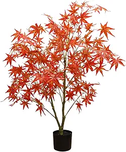 Garveehome 4ft Artificial Maple Tree, Large Faux Tree Soft Silk Autumn Maple Decorative Plant with Plastic Pot for Party Home Living Room Decoration Thanksgiving Harvest