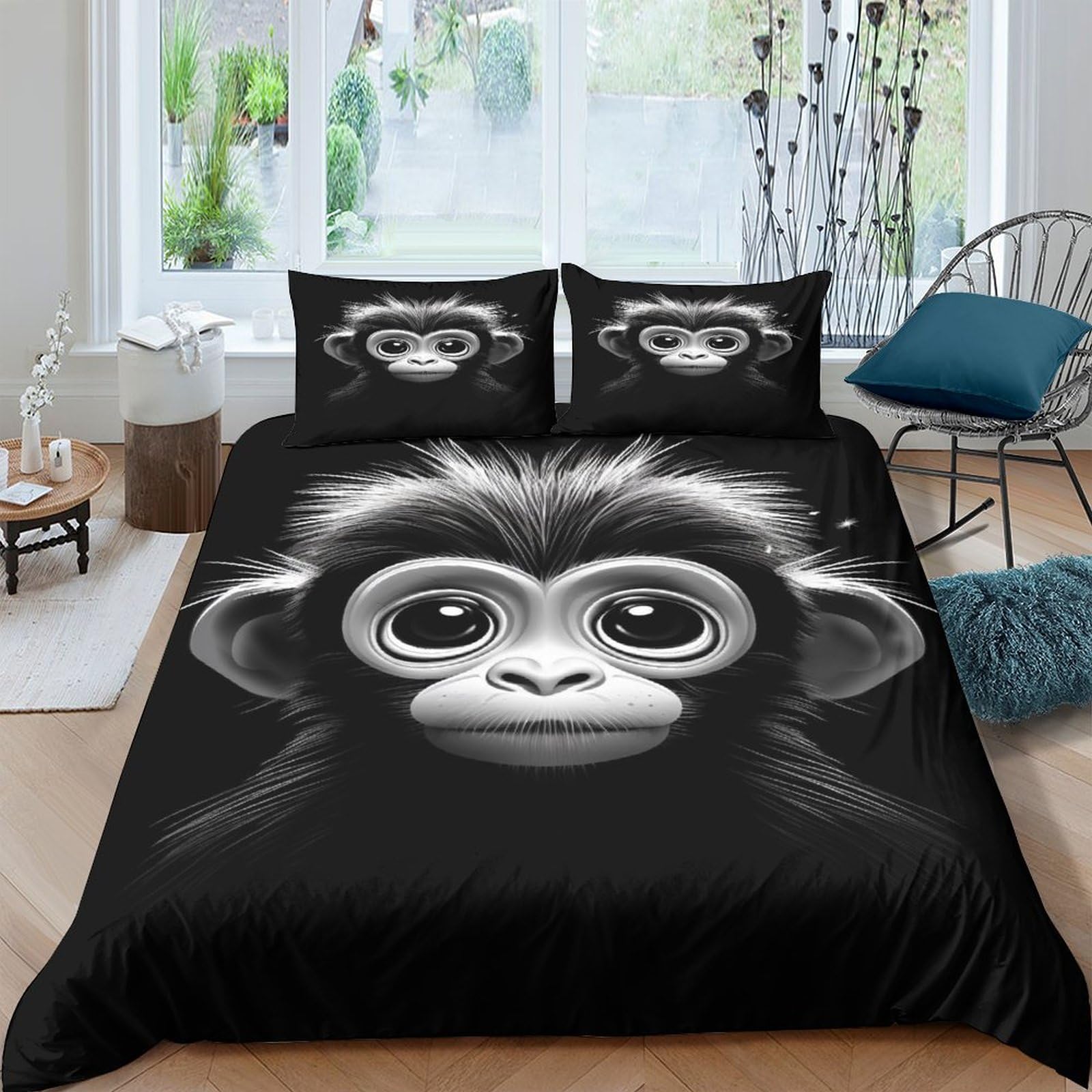 Parure de lit singe 3D microfibre douce contre les draps rêches et chauds