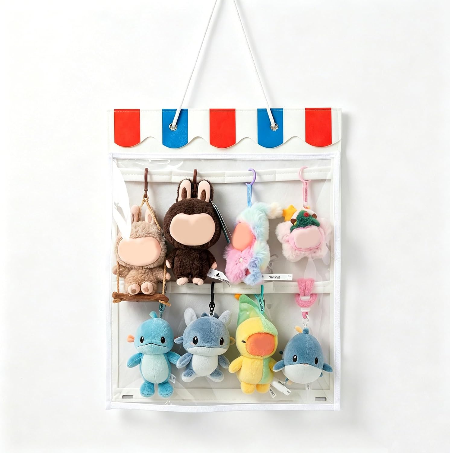 Doll Hanging Display Storage with Dust Cap | Plush Doll Hanging Storage Display Rack, Hanging Keychain Pendant Organizer Over Door Wall Display, White, 1 Piece