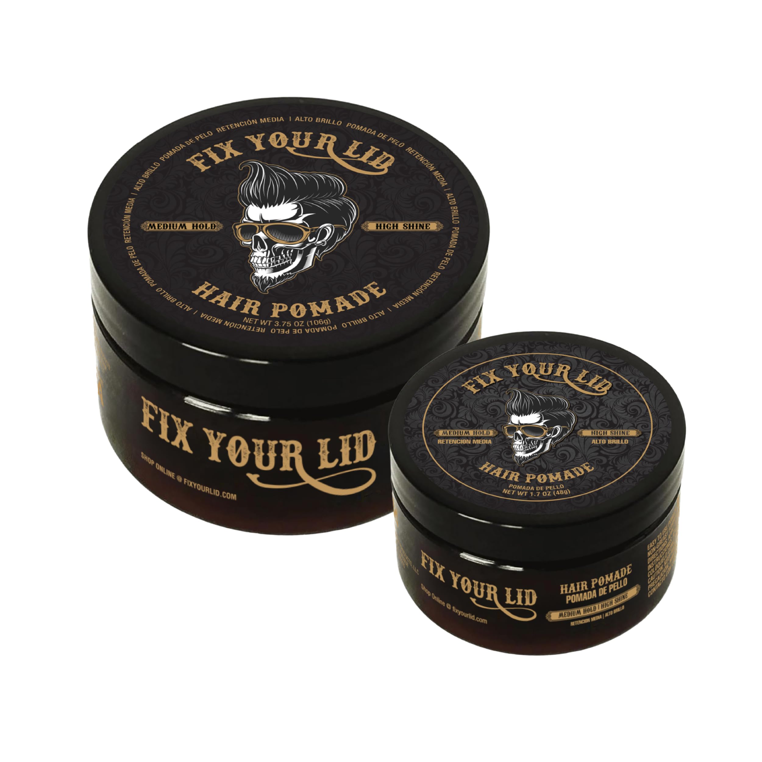 Fix Your Lid Hair Pomade for Men - Water Based Pomade Medium Hold High Shine - Easy to Wash Out - All Hair Types - 3.75 oz + 1.7 oz
