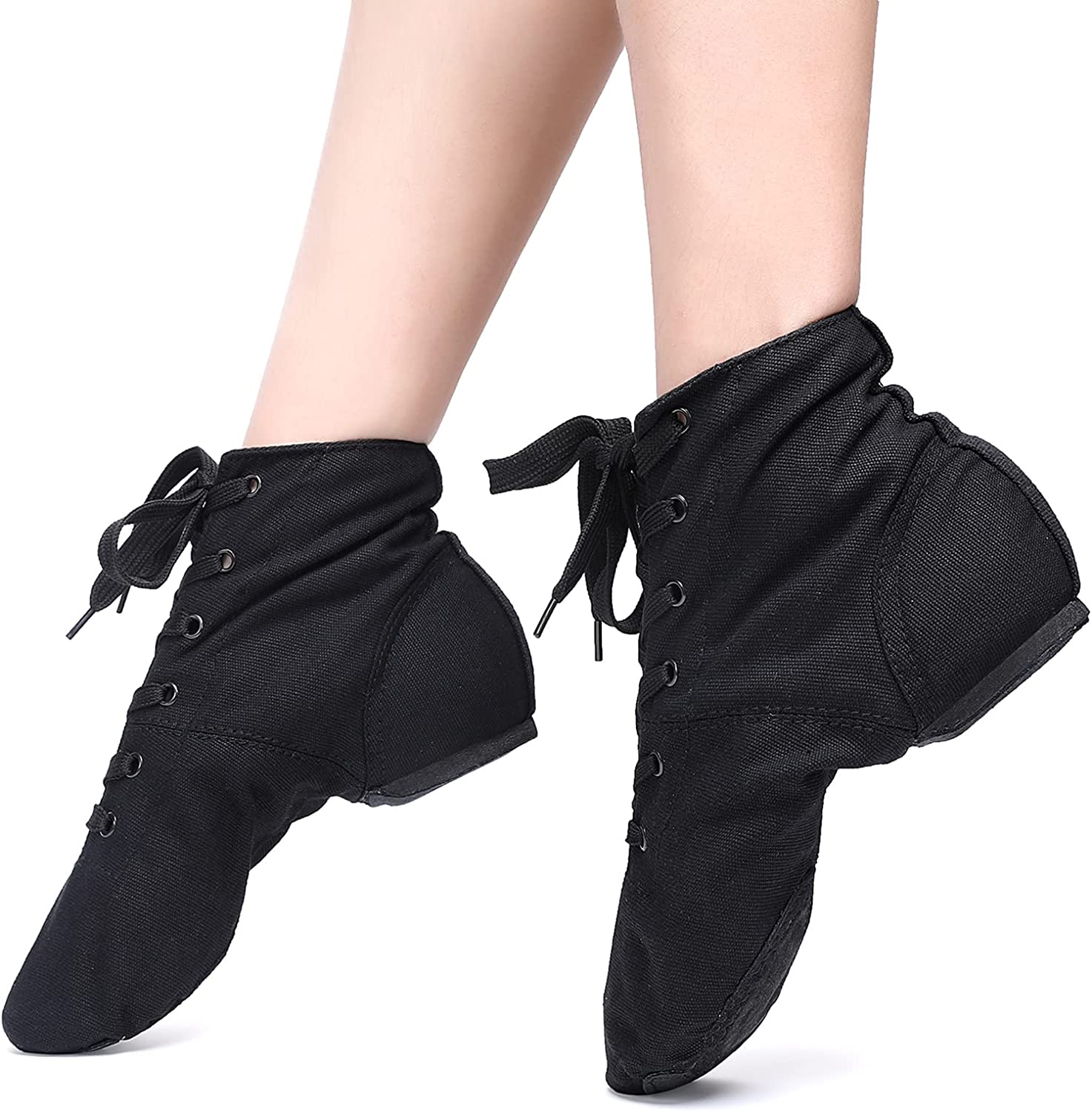 Bottes De Danse Mi-Hautes à Lacets – Semelle Souple Cuir, Toile Respirante – Jazz, Ballet, Salsa, Gymnastique Homme/Femme/Enfant