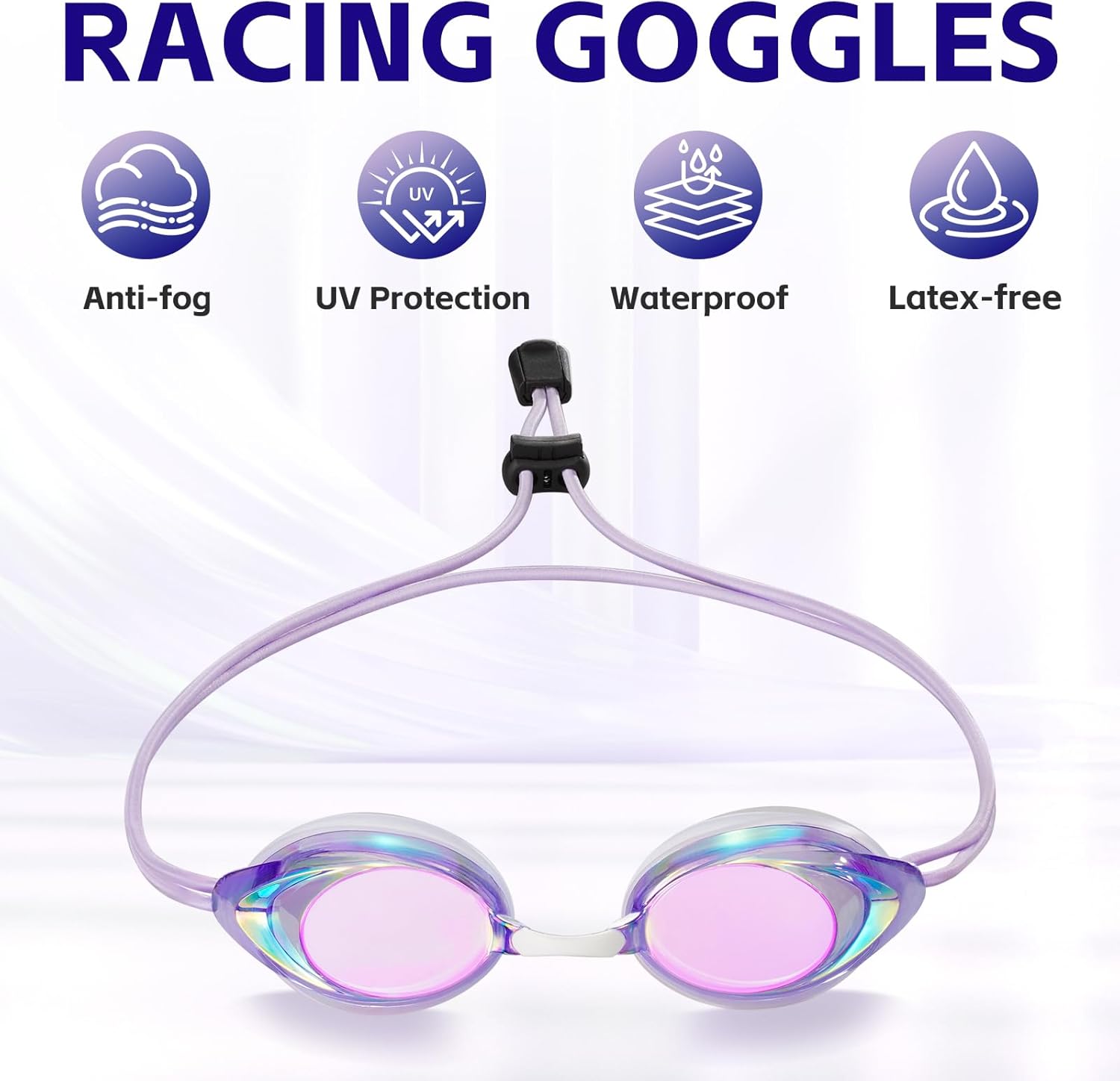 Racing Swim Goggles 2 Pack for Adult Men Women 180° Panoramic Clear View Bungee Strap Swimming Goggles No Leaking - Image 3