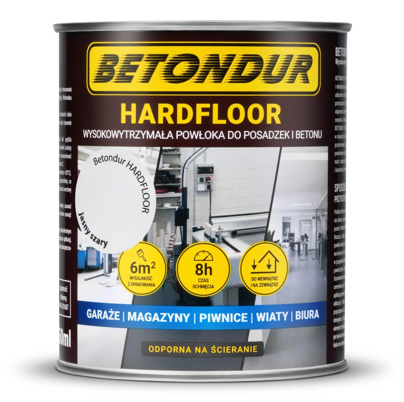 Betonfarbe Hellgrau 0,75 L – Bodenfarbe Innen & Außen für Garage, Keller & Werkstatt – abriebfest, wasserbasiert & schnelltrocknend Hardfloor