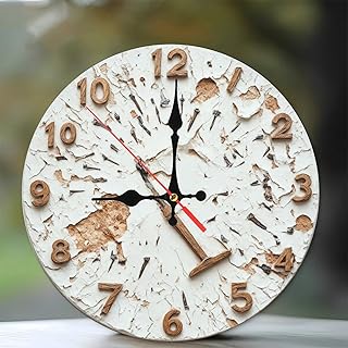Vintage Distressed Wooden Wall Clock Home Decor Rustic Style 10-Inch Wooden Wall Clock, Silent Movement, Battery Operated (AA Batteries Not Included), Artistic Home Decor, Perfect for Home Accents