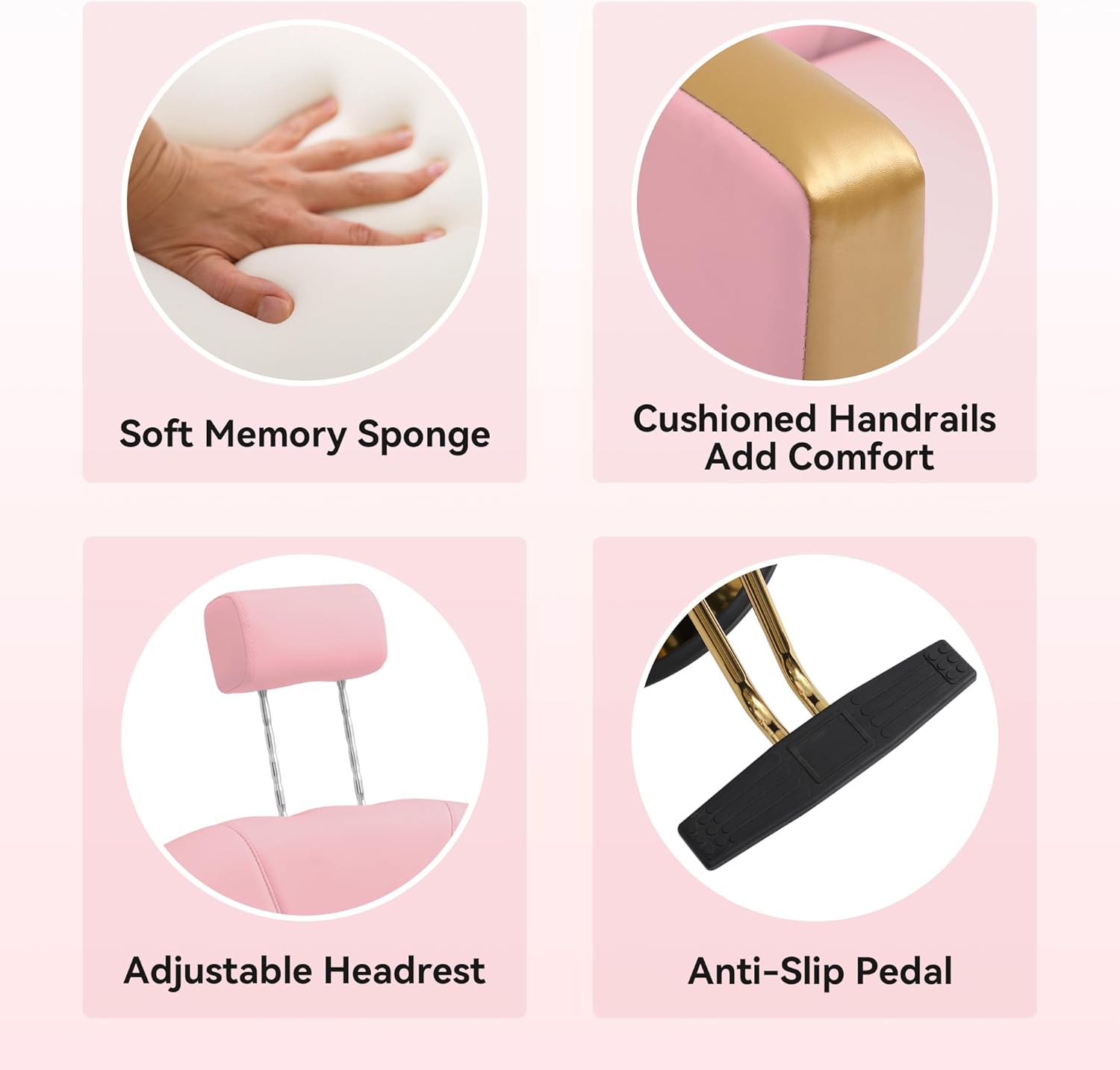 Height Adjustable Salon Chair for Hair Sylist, Reclining Salon Hair Chairs, Hydraulic Barber Chair, 360 Degree Swivel Shampoo Chairset for Barbershop (Pink-Golden)