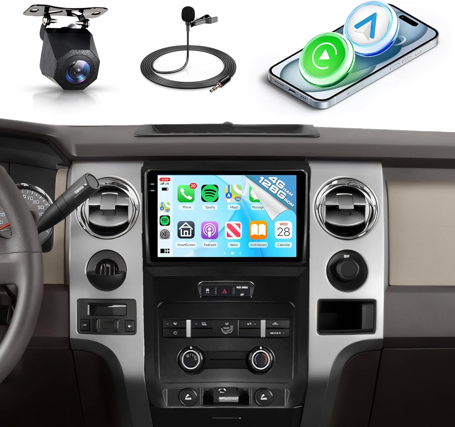 Rimoody 4+128G Android 15 Car Stereo Radio for Ford F150 F-150 2009-2012 with Wireless Carplay Android Auto, 9'' in-Cell Screen Head Unit with GPS/Bluetooth 5.0/FM RDS/EQ/Wi-Fi Backup Camera SWC