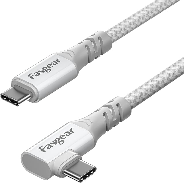 USB C to USB C 3.2 Gen 2x2 Cable 10ft, Fasgear 20Gbps 4K Video 100W Braided Right Angle Type C Cord Compatible for M1 MacBook Pro,iPad Pro,Galaxy S22,Laptops,Monitors,Dock,PS 5, USB-C Devices (White)