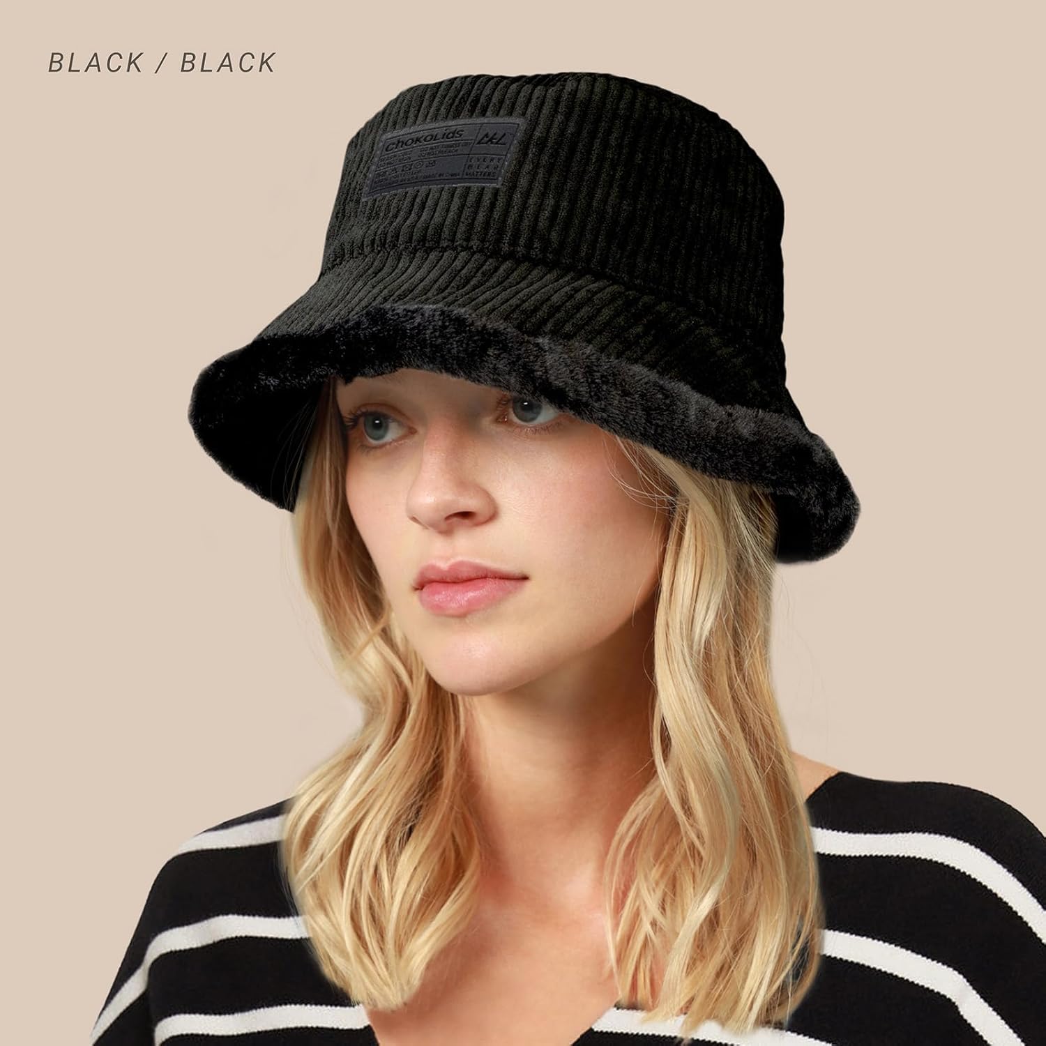 CHOK.LIDS Reversible Fur Bucket Hat Elegant Fuzzy Bucket Hat Corduroy Trendy Winter Hat Fluffy Warm Fashionable Fleece - Image 6