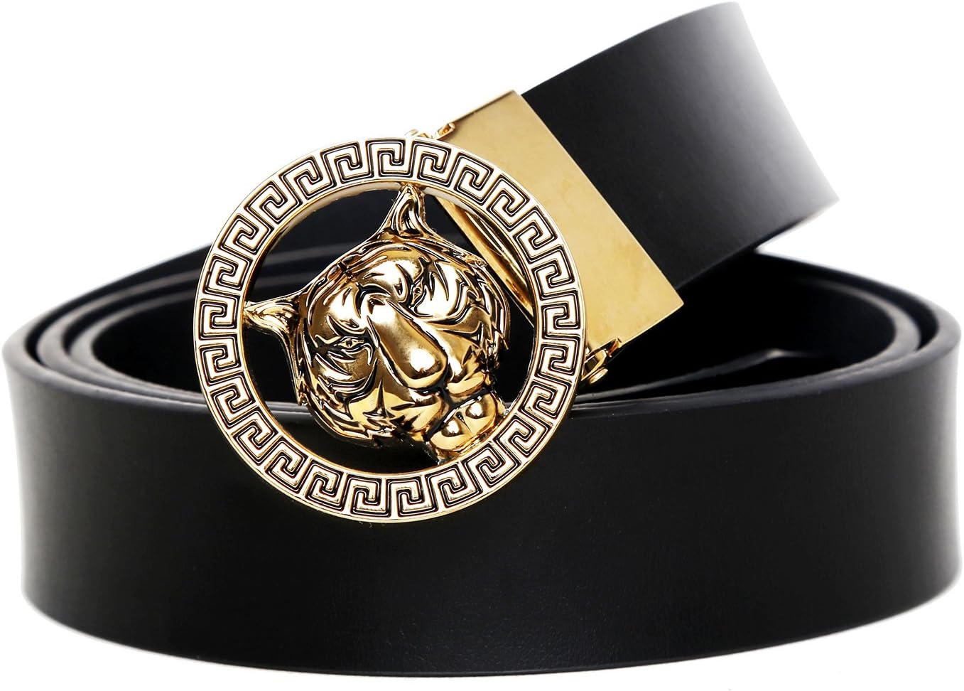 Men's Luxury Gold/Silver Tiger Buckle 35-mm Original Cowhide Leather Belt