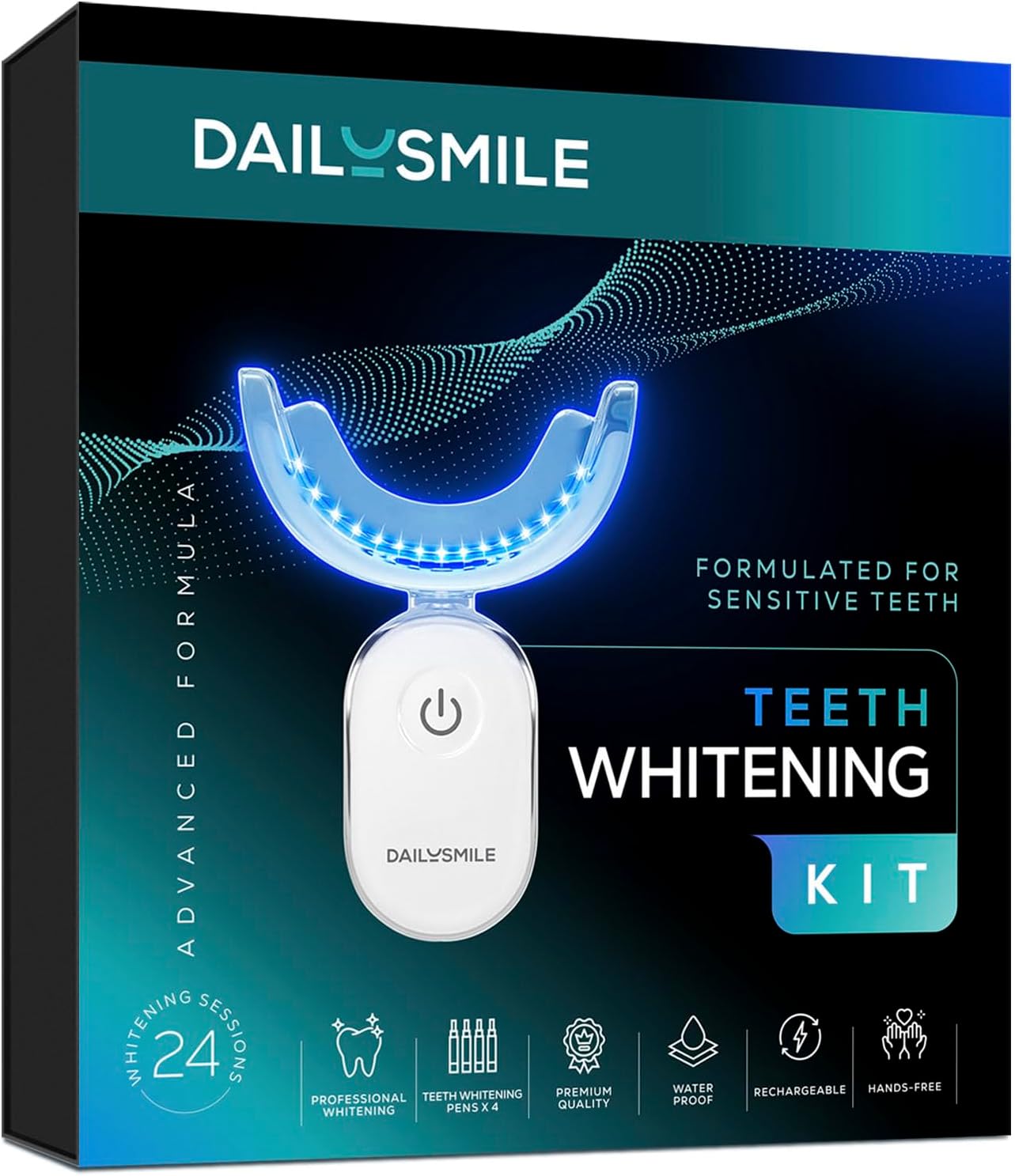 - Teeth Whitening Kit with LED - Formulated for Sensitive Teeth, Hands-Free, Waterproof LED Light and 4 Gel Pens, Instant Results