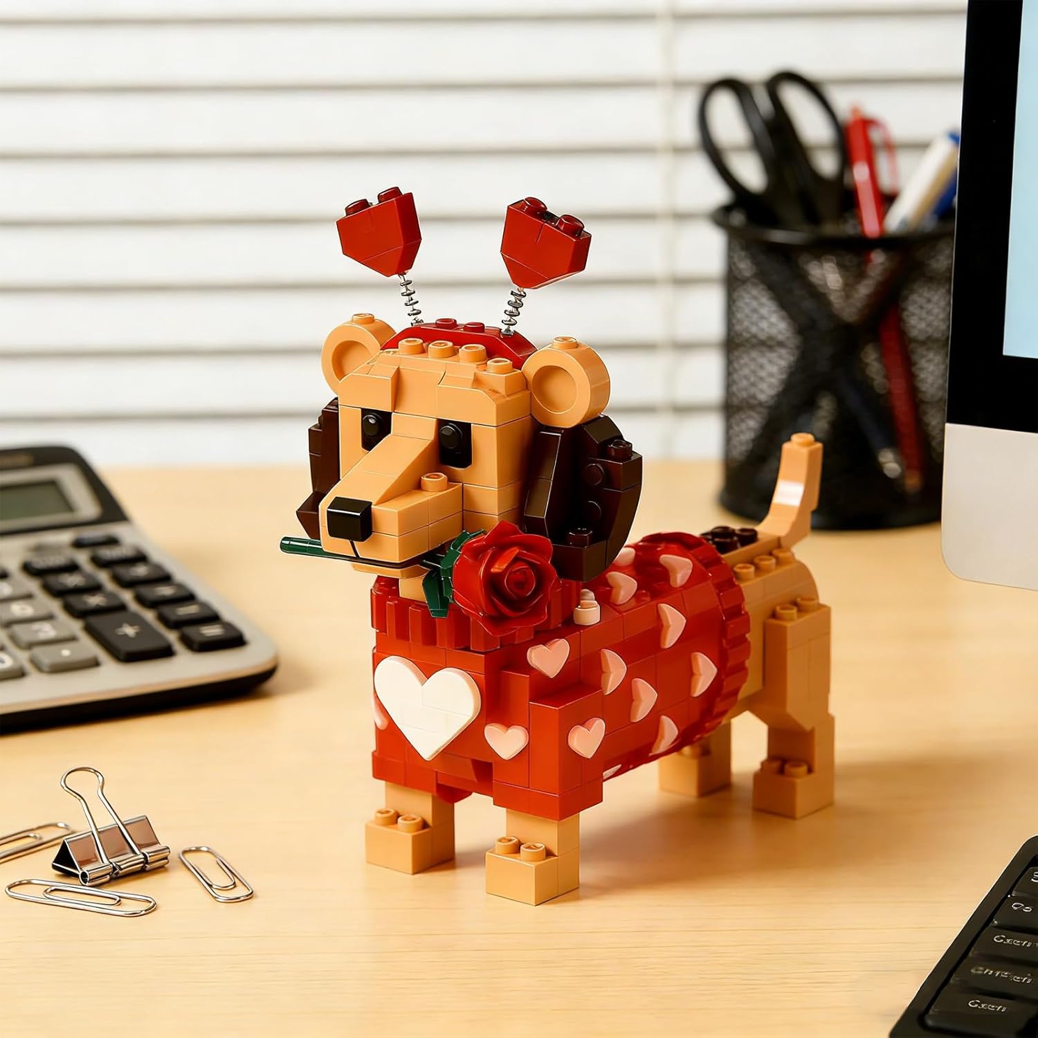 2026 Valentine’s Day Dachshund Brick Set,Funny DIY 3D Building Block Set Heart-Shaped Design Romantic Creative Gift for Home or Office Decor (Dog-A)