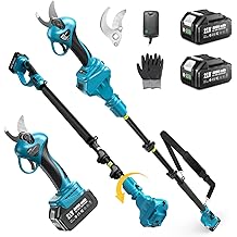 Seesii 2-in-1 Cordless Electric Pruning Shears with Pole, 15Ft Reach, 1.2" Cutting Diameter, 21V 2x 4000mAh Batteries, Battery Powered Tree Pruner with Brushless Motor for Efficient Branch Trimming