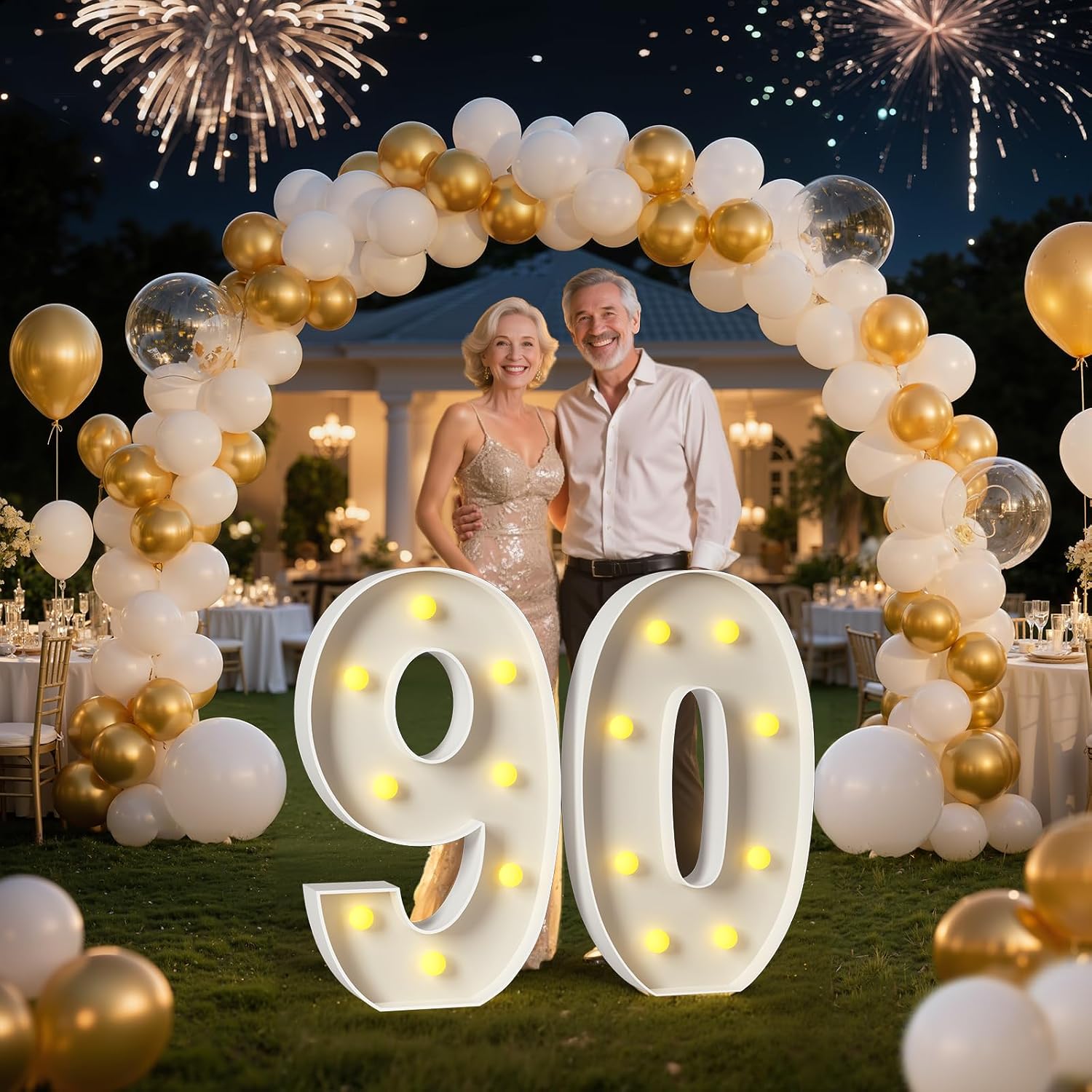 3FT Marquee Number 90 Large Light Up Numbers for 90th Birthday Decorations Big Mosaic Balloon Frame for 90 Year Old Girls Boys Birthday Party Backdrop Anniversary Decor