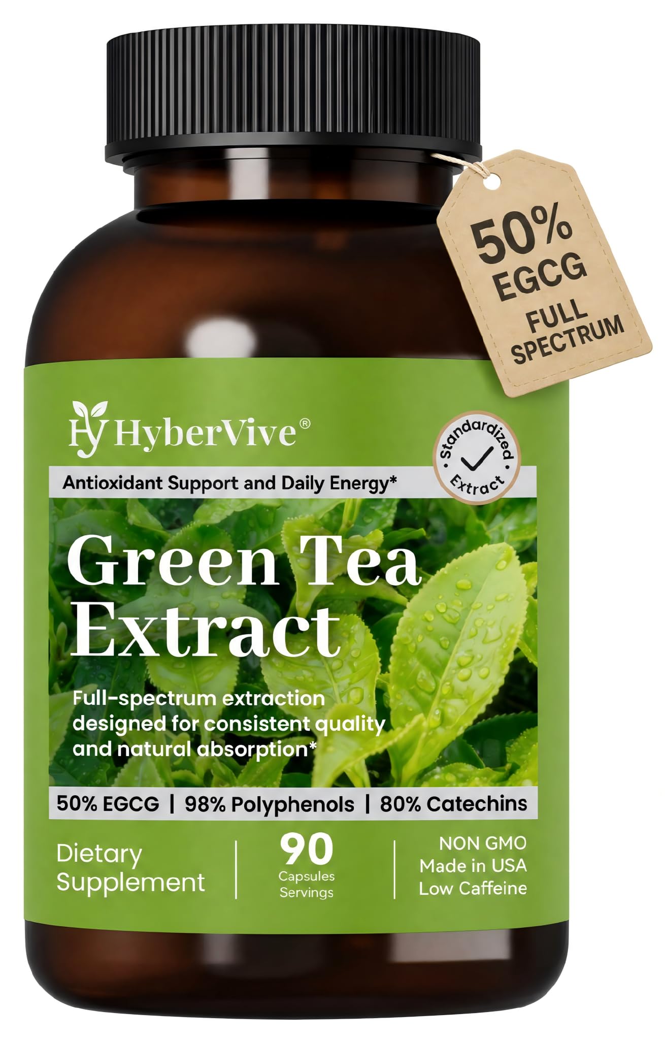 Green Tea Extract 450mg, 50% EGCG, 98% Polyphenols, 80% Catechins