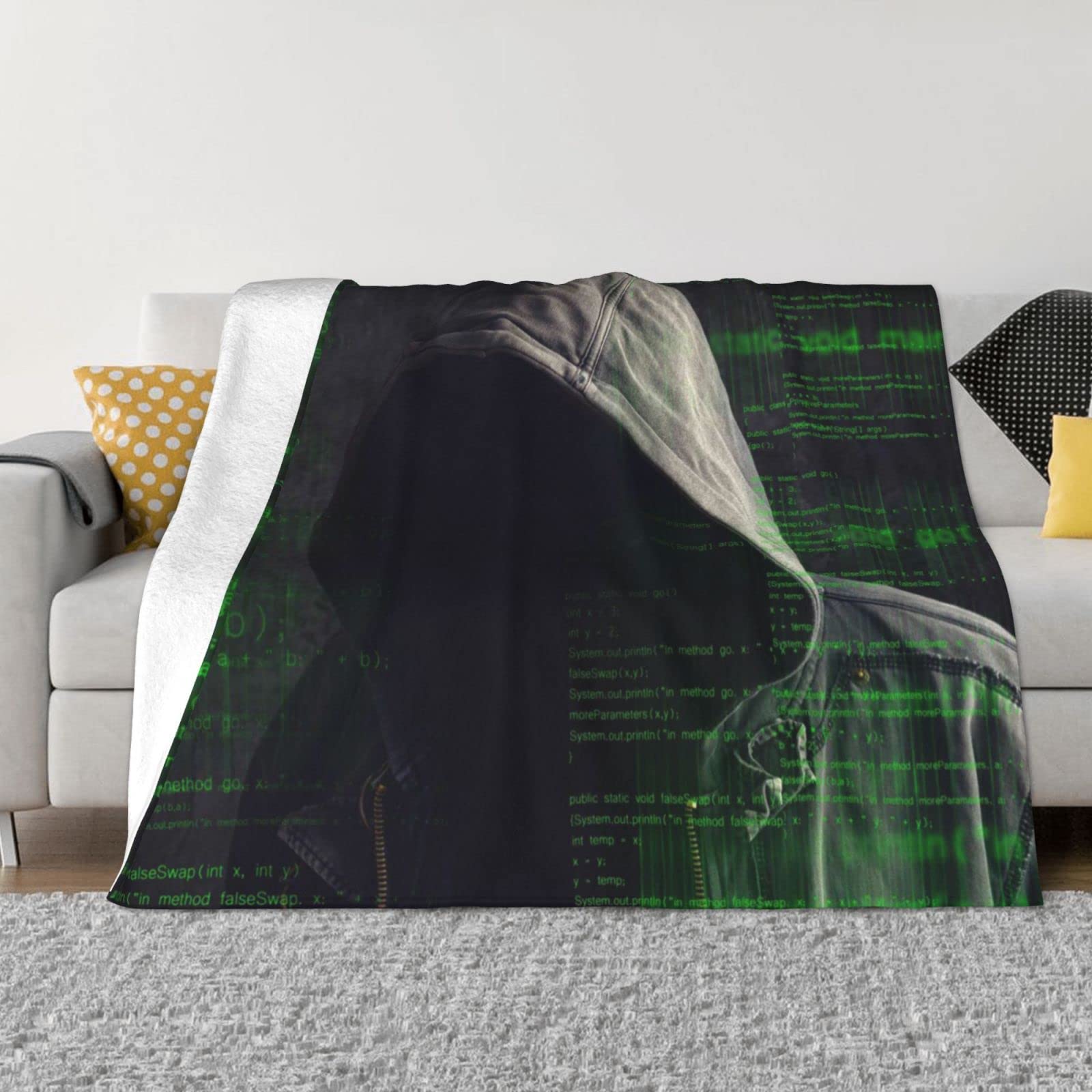 Couverture flanelle 152x127 cm Hacker plaid ultra doux pour lit et canapé