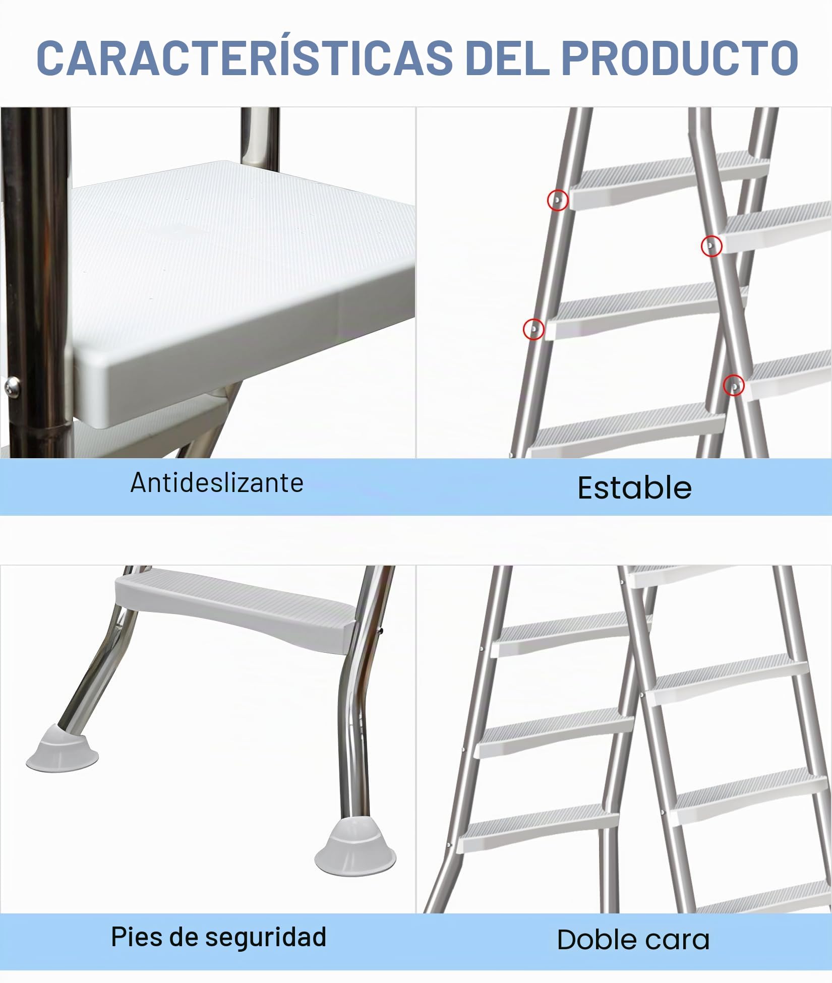 Escalera de piscina estable para piscina sobre el suelo, escaleras de piscina sobre el suelo de acero inoxidable 304 grueso para exteriores, escalera de 4 escalones de piscina, capacidad de 550 libras