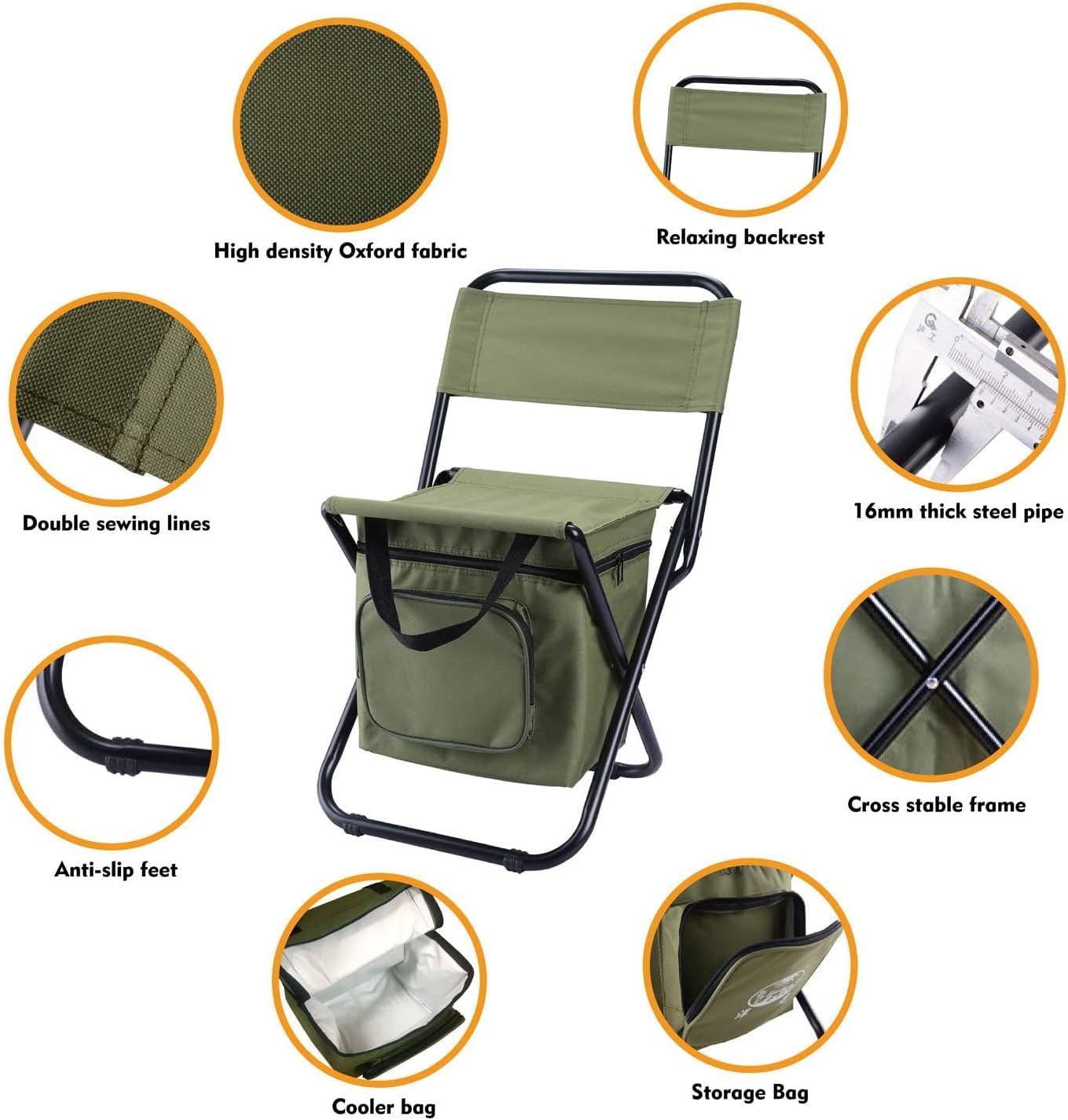 LEADALLWAY Fishing Chair with Cooler Bag and Fishing Rod Bag