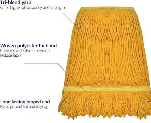 Miniatura 5 de Cabezal de trapeador comercial de alta resistencia, cabezal de trapeador de cuerdas, cabezal de repuesto de trapeador de hilo de algodón, cabezal de