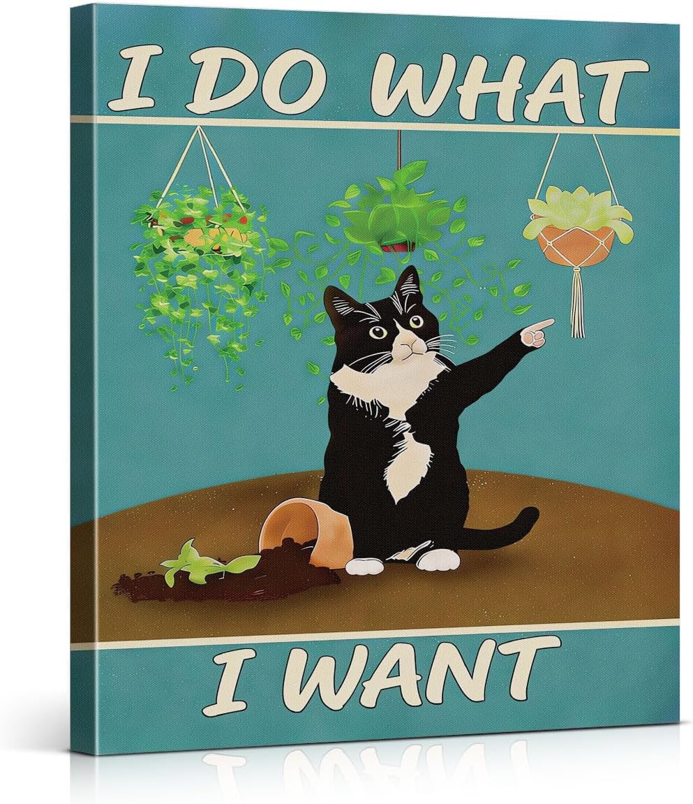 YeleY Funny Cat Canvas Wall Art, Cute I Do What I Want Pet Wall Decor