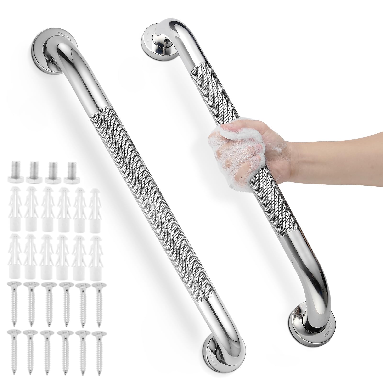 Barras de agarre para ducha, paquete de 2 unidades, 20 pulgadas, antideslizantes, de acero inoxidable, barra de agarre de seguridad para baño, barra de agarre de ducha, soporte para