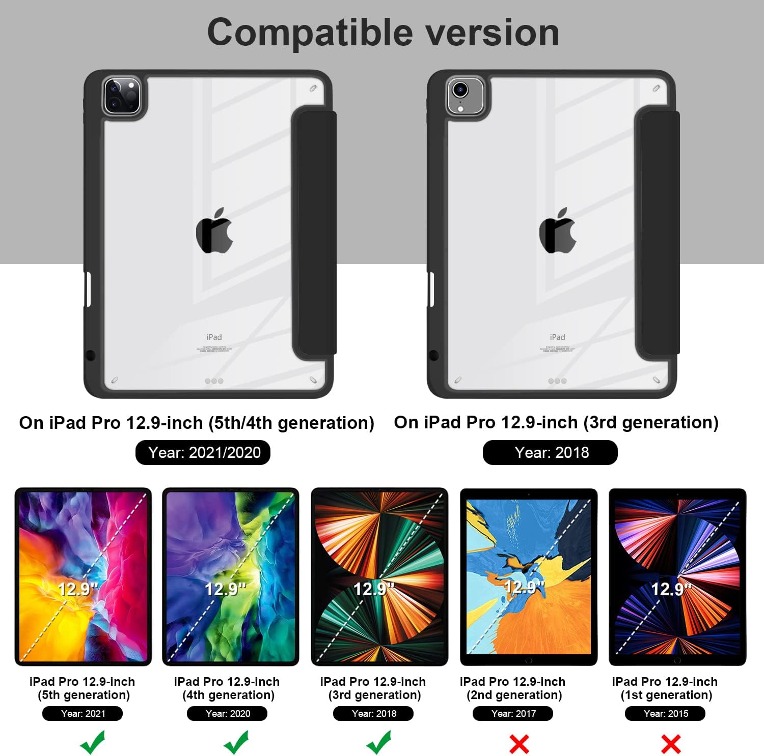 Batianda Hybrid Case for iPad Pro 12.9-inch 2022 M2 2021 (5rd Generation) / iPad Pro 12.9" 4th/3rd Gen [Built-in Pencil Holder] Shockproof Cover with Clear Back Shell TPU Bumper,Egyptian god