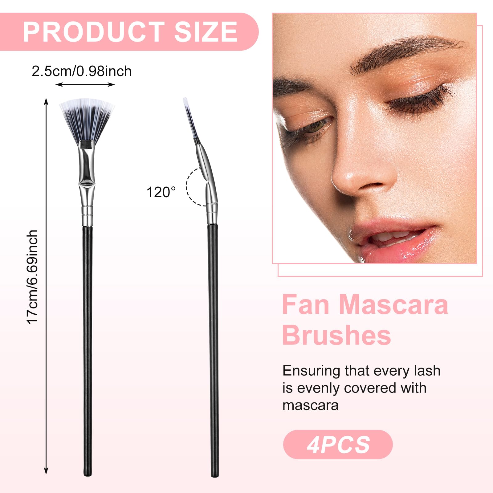 TIESOME 4Pcs Folding Angle Scalloped Lash Brush, Eyelash Eyebrow Brush Eyelash Comb Separator Mascara Fan Brush with Soft Bristles Makeup Tool for Upper Lower Eye Lash