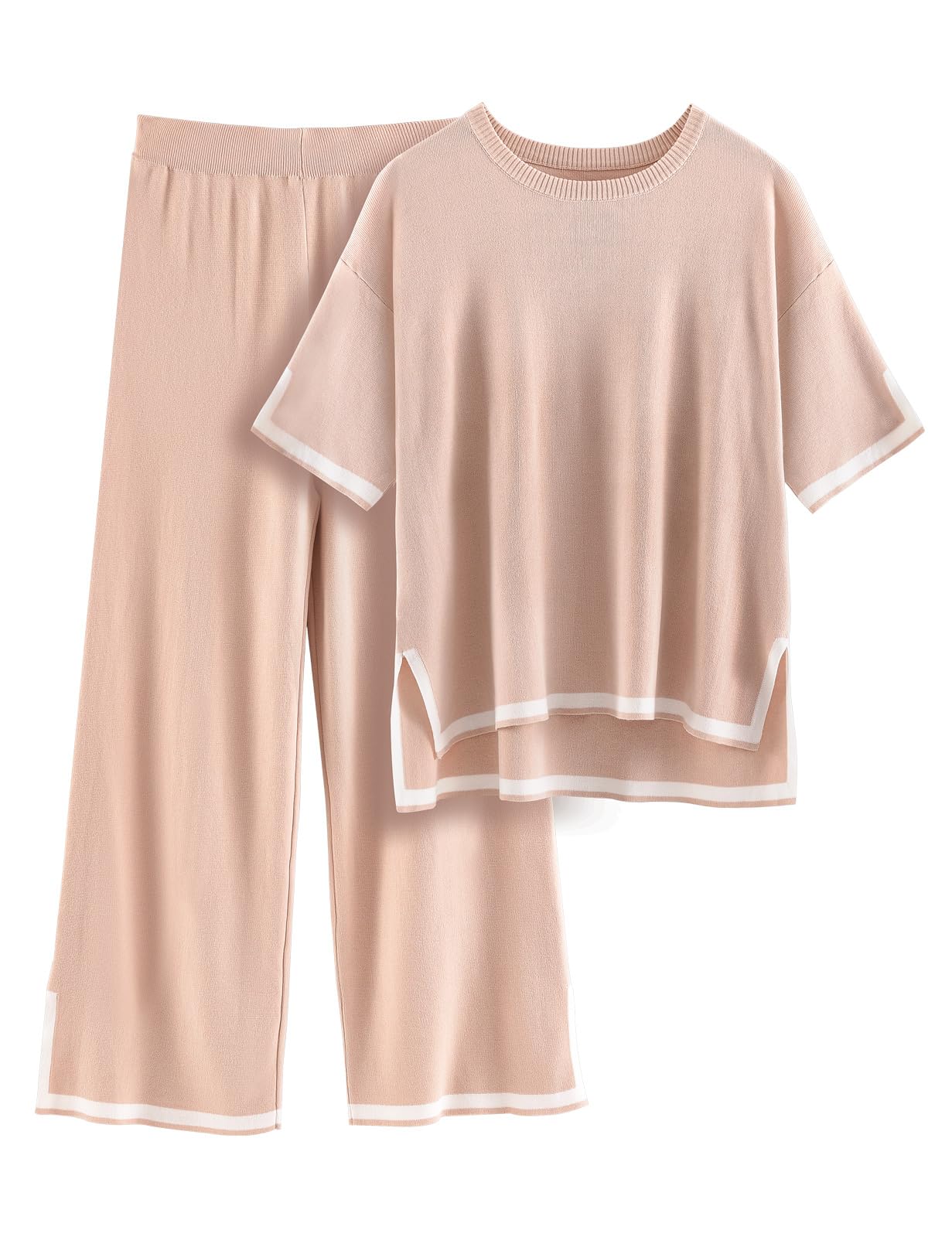 Tuopuda Conjunto de Pantalones y Suéteres para Mujer, Mujeres Tejer 2 Piezas Conjunto Femenino O-Cuello Punto Pullover y Pantalones de Pierna Ancha Traje
