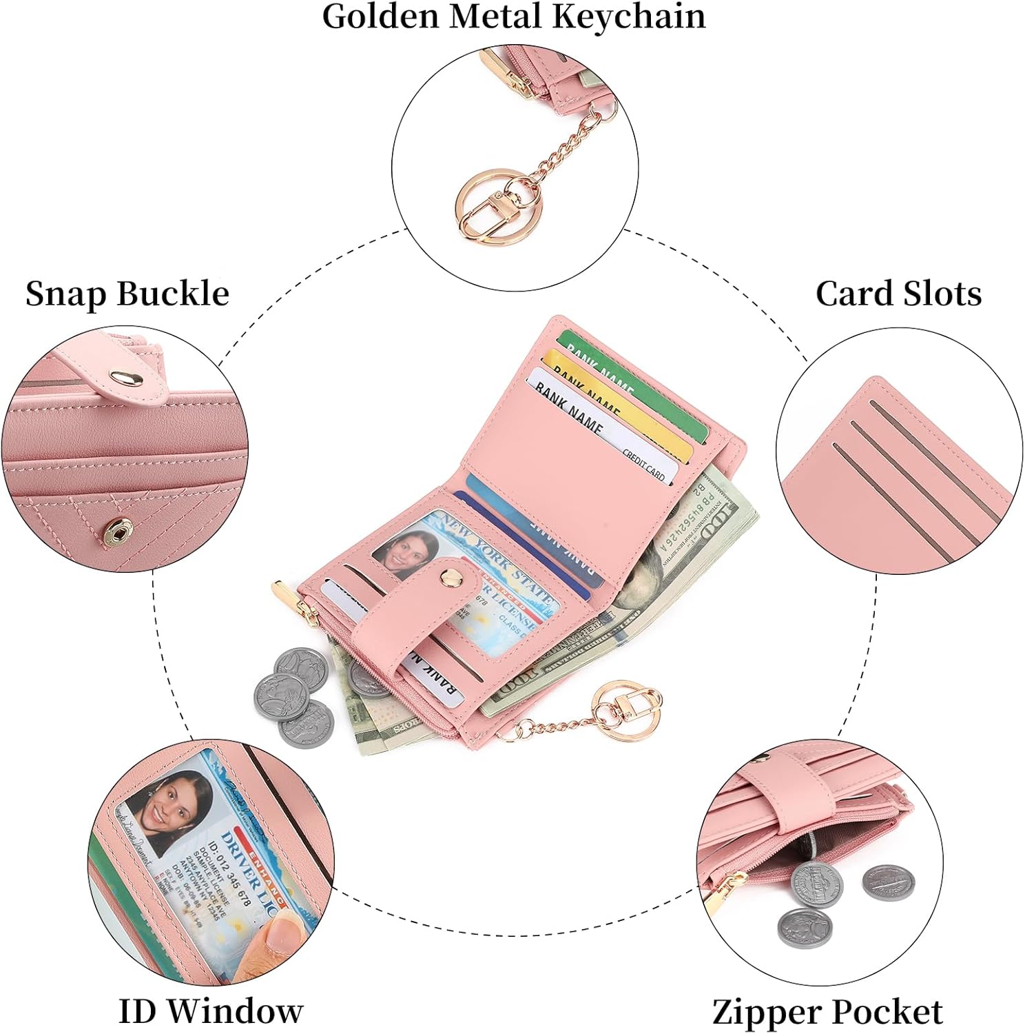 GAEKEAO Slim Wallet for Women, RFID Blocking Credit Card Holder Bifold Wallet with Zipper Coin Pocket, ID Window - Image 6