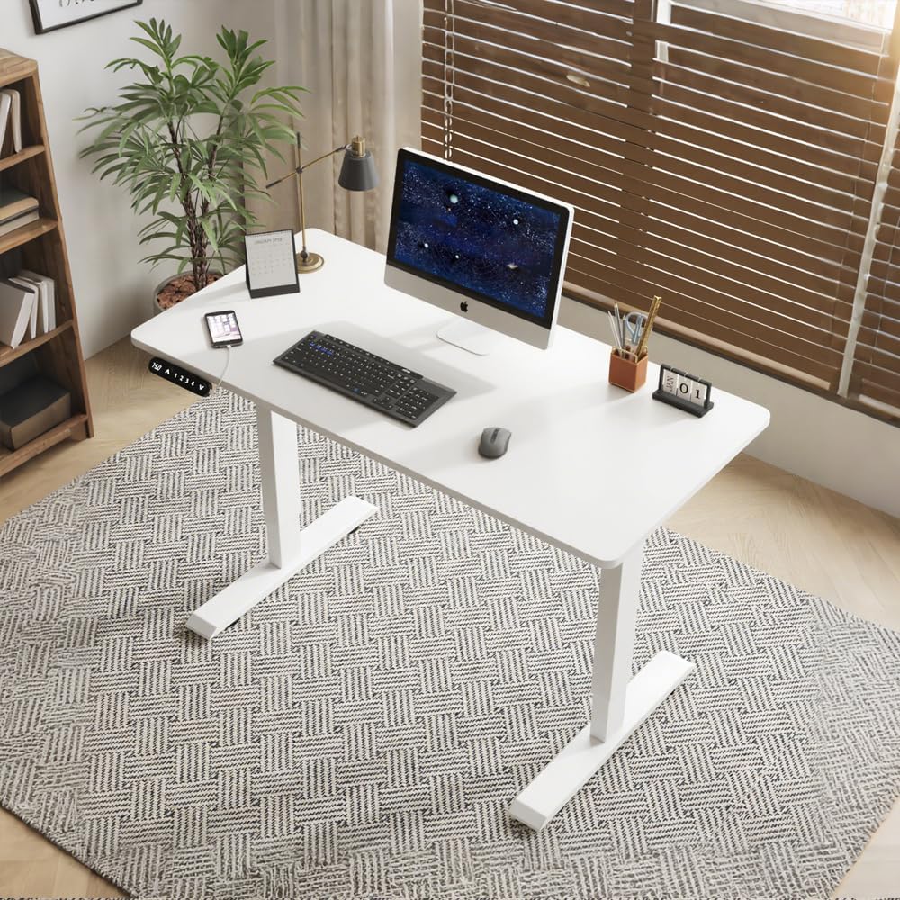 55" 脳24" White Double Beam Electric Standing Desk, Height Adjustable for Home and Office, Standing Desk Frame with Sliced Board