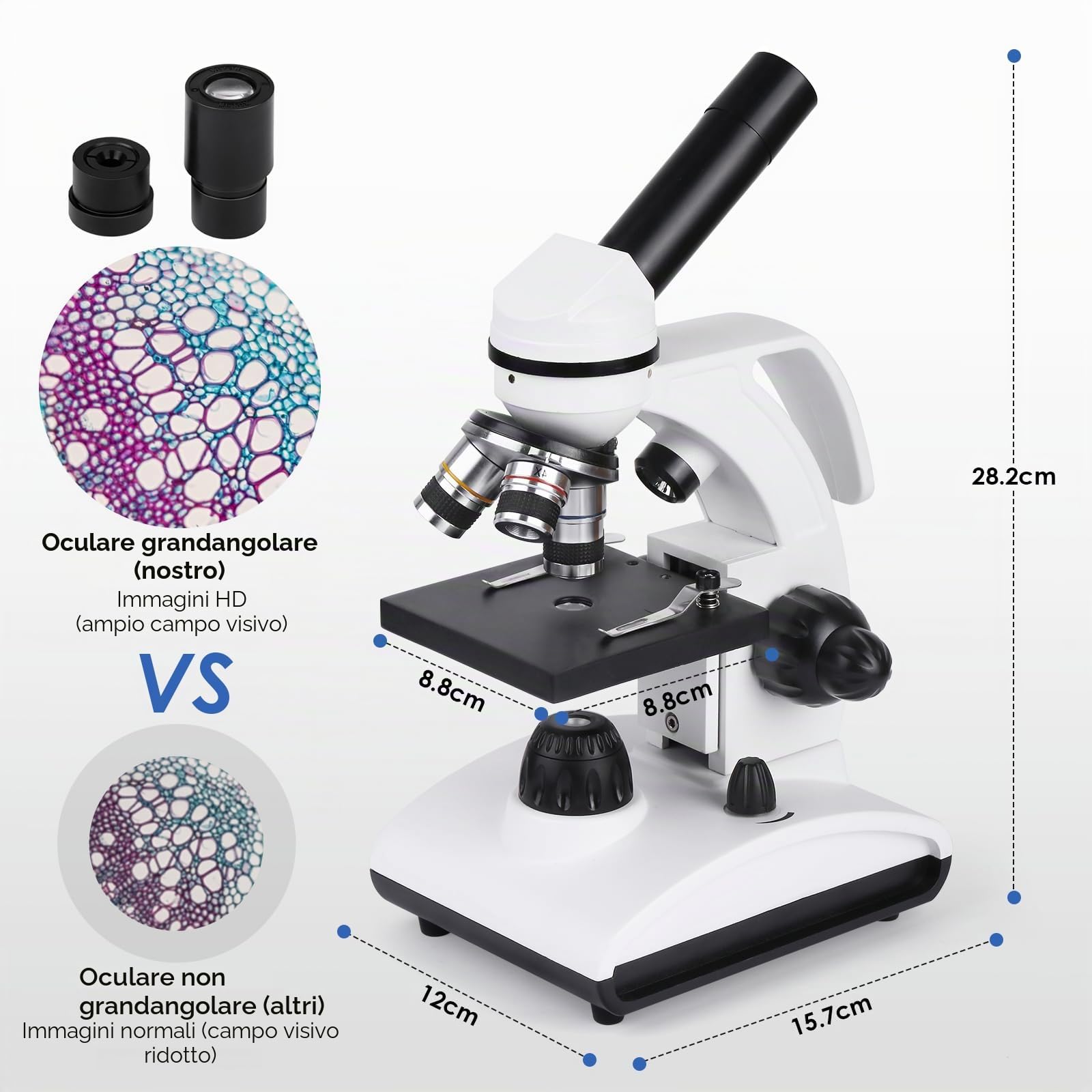 Microscopio professionale per adulti con adattatore per telefono, set di vetrini per microscopio per laboratorio scolastico, casa, ricerca scientifica biologica
