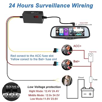 XMSJSIY Dash Cam Hardwire Kit Micro USB 12V-24V to 5V Step-Down Cable