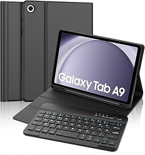 French AZERTY Keyboard Case for Samsung Galaxy Tab A9 8.7 Inch 2023, Magnetic Bluetooth Wireless Keyboard Case Cover with Pen Holder for Samsung Tab A9, Black