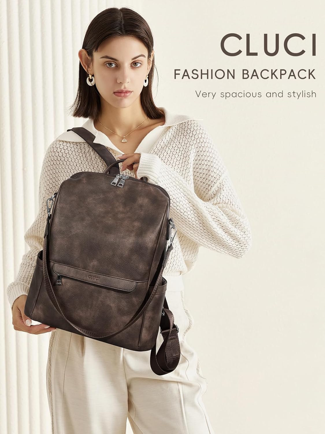 CLUCI Womens Backpack Purse PU Leather Anti-theft Large Fashion Designer Travel Bag Ladies Shoulder Bags | Purse, Fashion, Ladies, Shoulder Bags, Purse, Ladies - Image 2