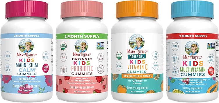 MaryRuth Organics Multivitamin, Probiotic, Magnesium Calm, and Vitamin C Gummies for Kids | Clean Label Project Verified | Vitamins for Immune Support & Overall Health | Vegan, Non-GMO, Gluten Free