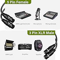 Vista 4 de Elecan Cable adaptador DMX DMX512 hembra a 3 pines XLR macho DMX Turnaround de 0.5 pies/2 unidades, transmisión de señal premium para micrófono
