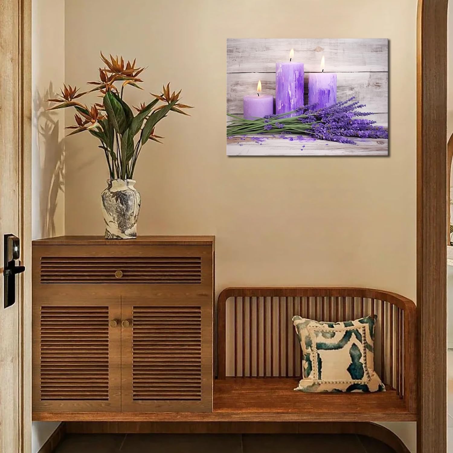 GLOKAKA Purple Lavender Spa Bathroom Decor Purple Candles Lavender Flowers Pictures Wall Decor Zen Meditation Artwork for Living Room Bedroom Spa Room Decor