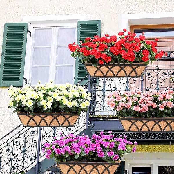 ZVOWOS Flat Railing Planter Window Box 4 Pack 30" Horse Trough Planter with Coco Fiber Liner Metal Window Planter Box Deck Balcony Rail Planter for Outdoor Porch Fence Patio by ZVOWOS - Image 2