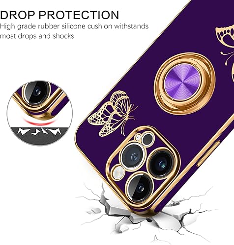 Miniatura 2 de BENTOBEN Funda para iPhone 13 Pro, funda para teléfono iPhone 13 Pro, ajuste delgado, bonito diseño de mariposa, soporte de anillo de soporte,