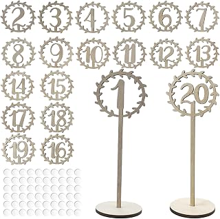 Mocrop Tarjetas de Lugar de Boda, 1-20 Números de Mesa de Restaurante de Madera, Tarjetas de Lugar de Restaurante, Uso para Números de Mesa de Boda, Mesas Familiares, Decoraciones de Mesa