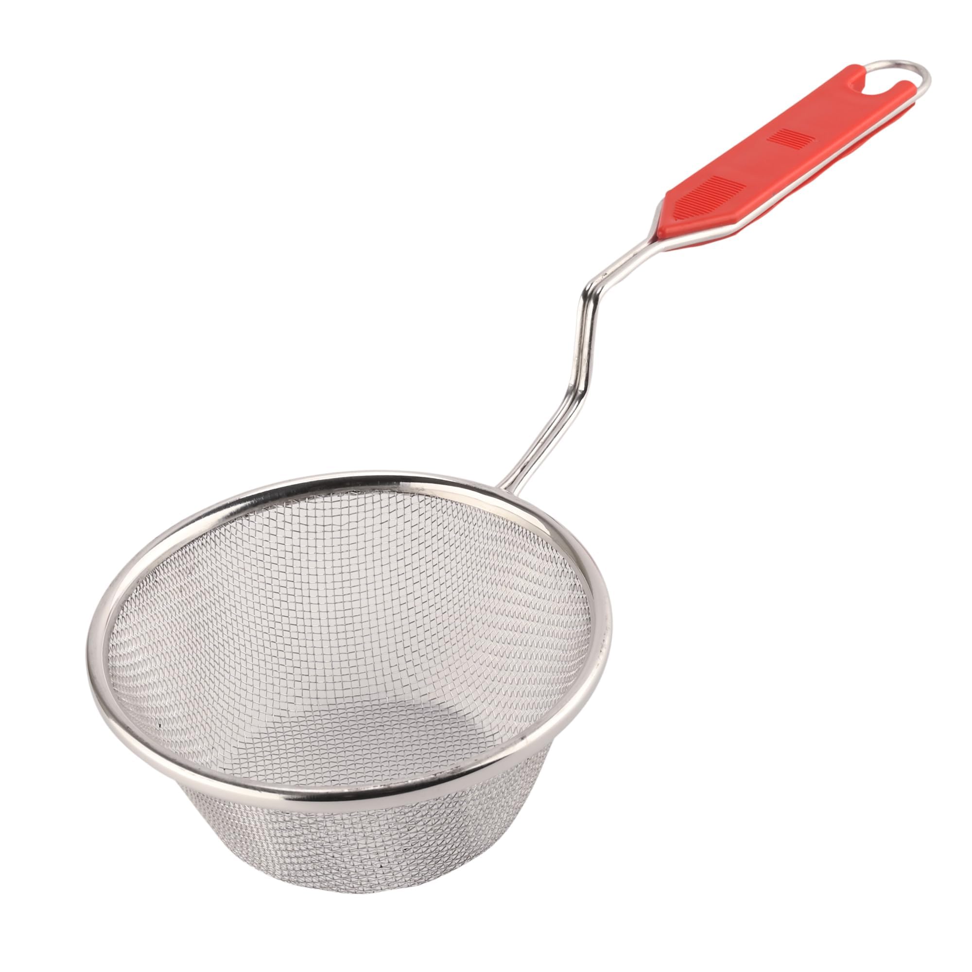 Kuber Industries Stainless Steel Deep Fry Strainer for Kitchen - 5 no. Oil Cooking Jhara/Filter/Channi for Chips & Pasta - Silver & Red