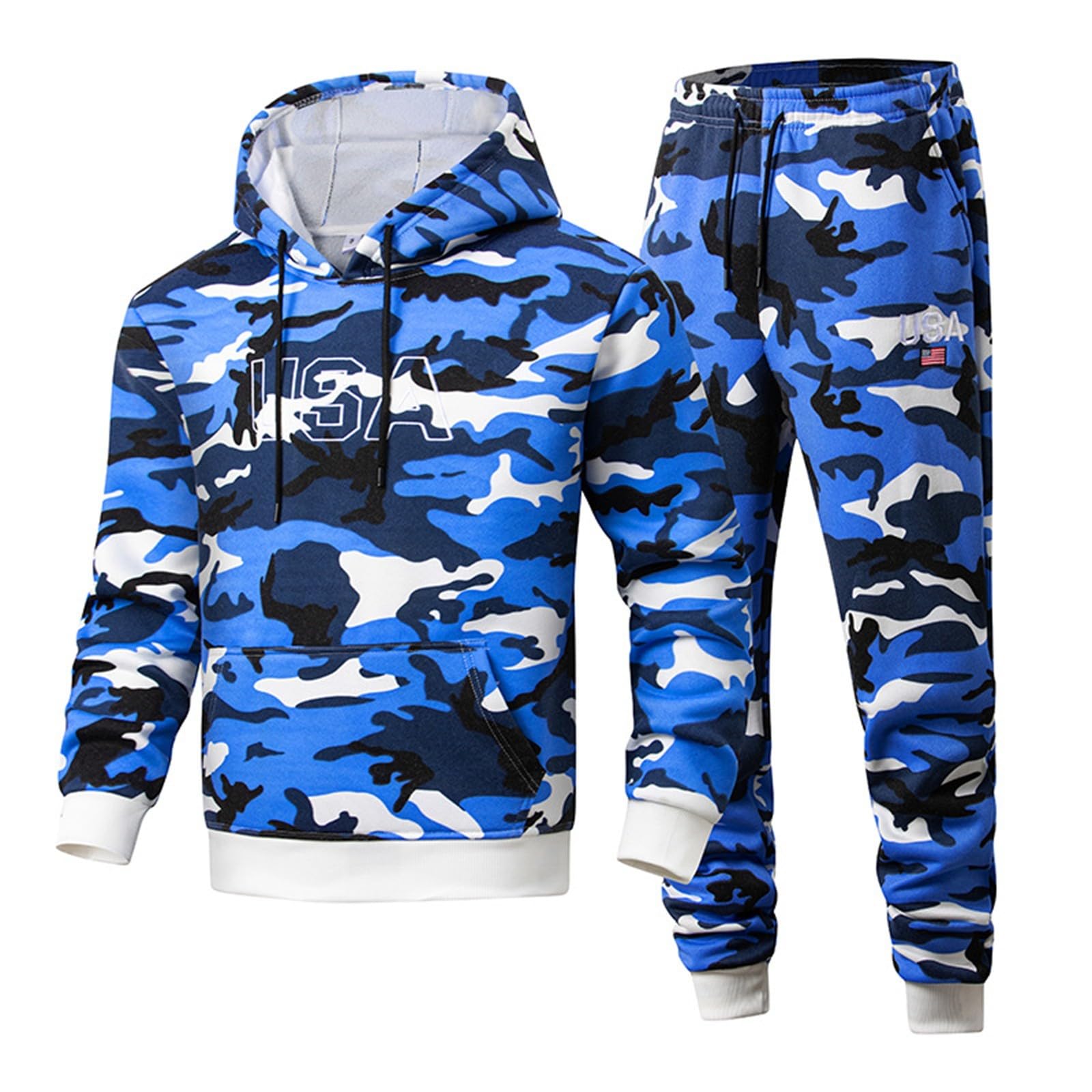 Tuta da ginnastica da uomo mimetica 2 pezzi con cappuccio e pantaloni jogging Activewear Y2K Hip Hop