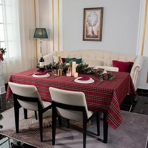 Miniatura 5 de LOSIVISHE Mantel rectangular de Navidad de 60 x 84 pulgadas, mantel impermeable para decoración navideña, mantel de tela lavable reutilizable para