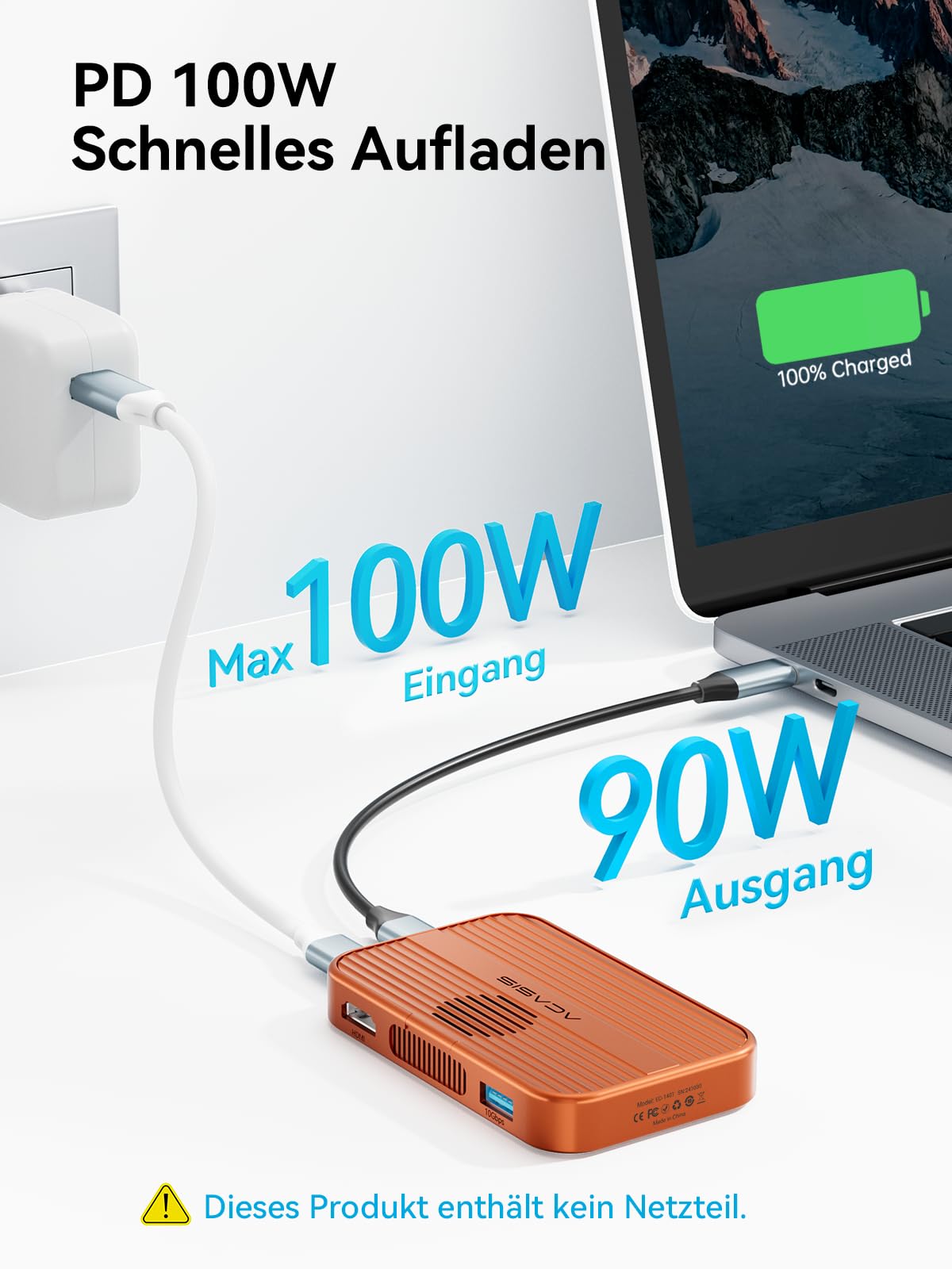 ACASIS 6-in-1 M.2 NVMe SSD-Gehäuse & USB-C Dockingstation, 10Gbps | Magnetisch für MagSafe, 4K@60Hz HDMI, SD/TF-Reader, 100W PD, für 2230-2280 SSD, mit Lüfter, ohne SSD enthalten
