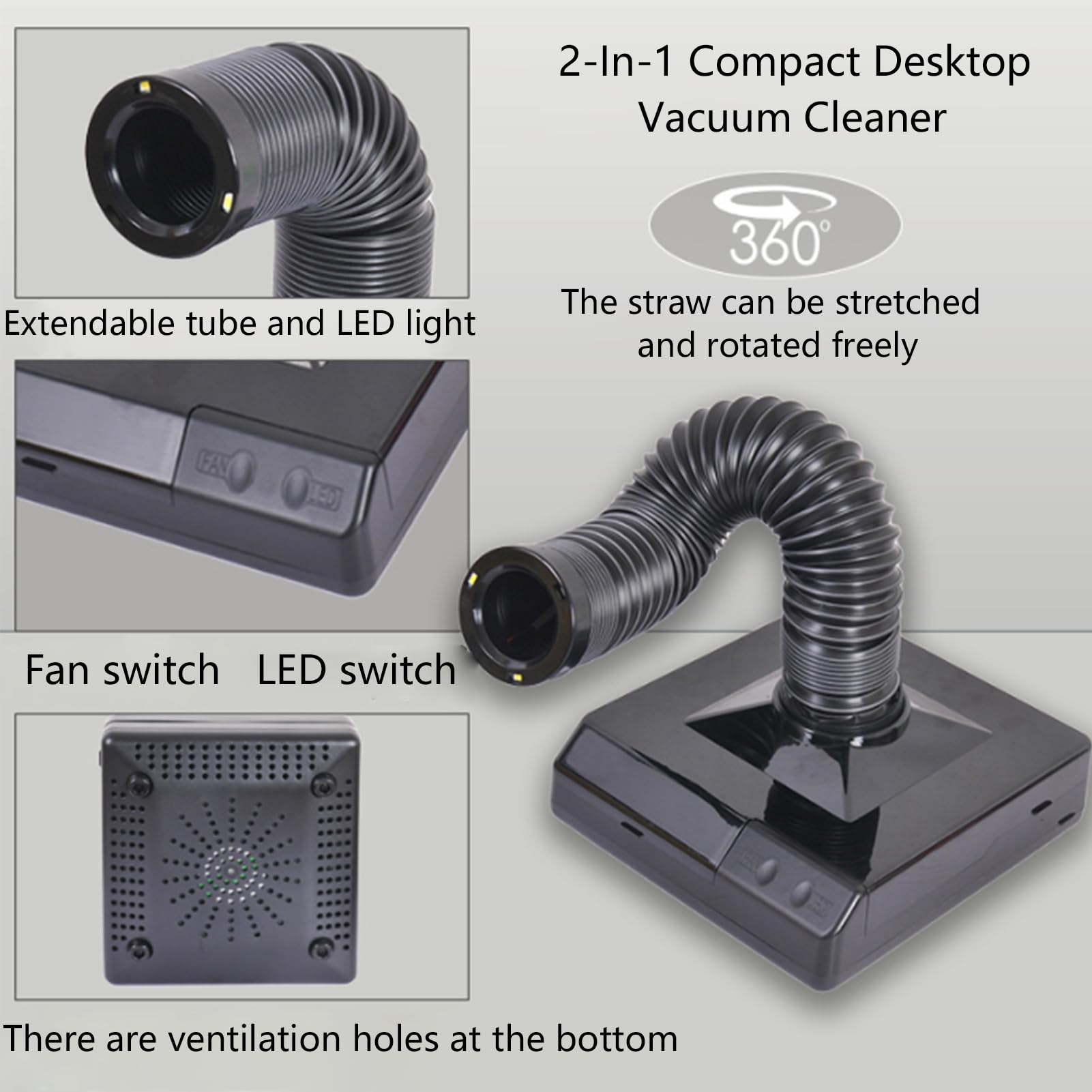 60w Aspiratore da Banco per Lucidatura Dentale,Aspiratore per Polvere con Design A LED/Tubo di Aspirazione Retrattile,Collettore di Polveri Dentali,con Potente Potenza